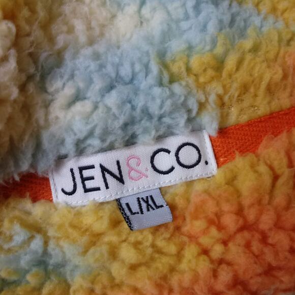 Jen & Co Sherpa Pullover Womens Large XL Aztec Orange Blue Yellow Fall Cozy - Picture 11 of 11